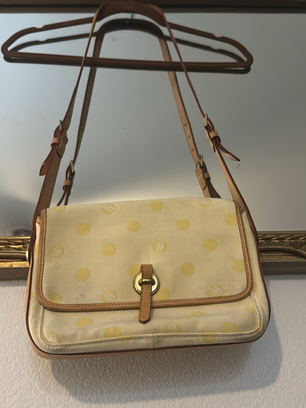 Dooney & Bourke Yellow Polka Dot Leather-Trim Crossbody